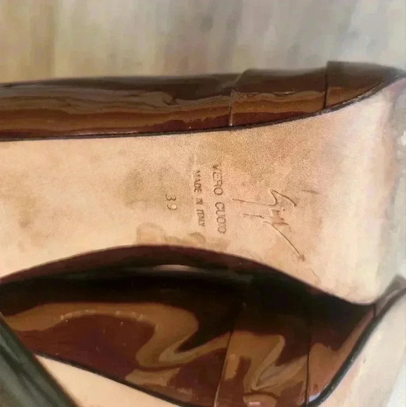 Giuseppe Zanotti Brown Patent Leather Peep Toe Criss Cross High Heel Pumps Sz 9 - Picture 10 of 11